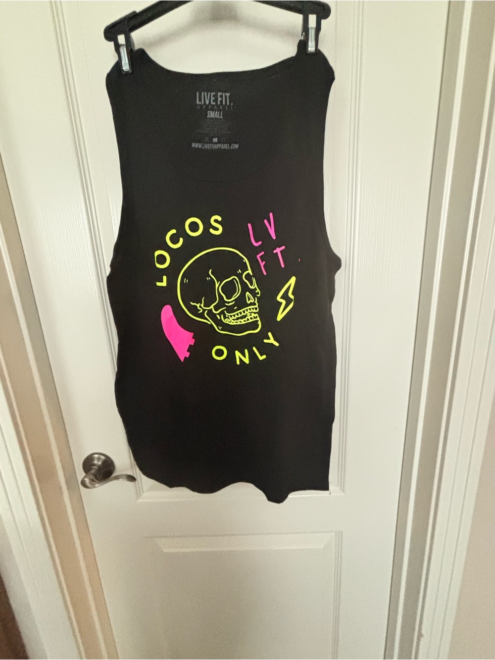 Live Fit. Men’s Black Tank Top with Neon Skull Graphic